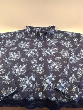 Men’s HB Button Down Shirt 4XL Blue Floral Long Sleeve Big & Tall Casual